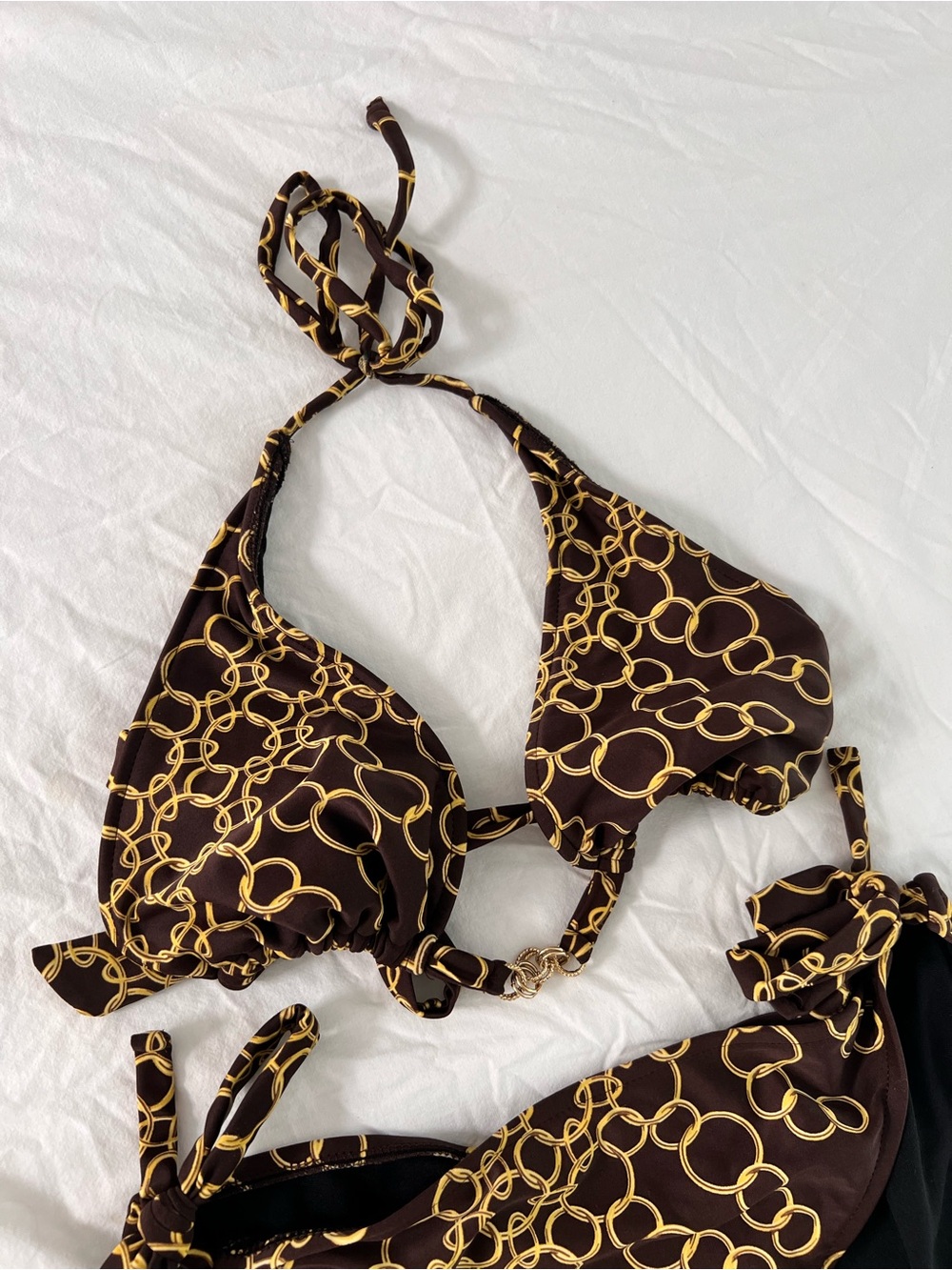 Women’s Brown & Gold Chain Print Halter Bikini